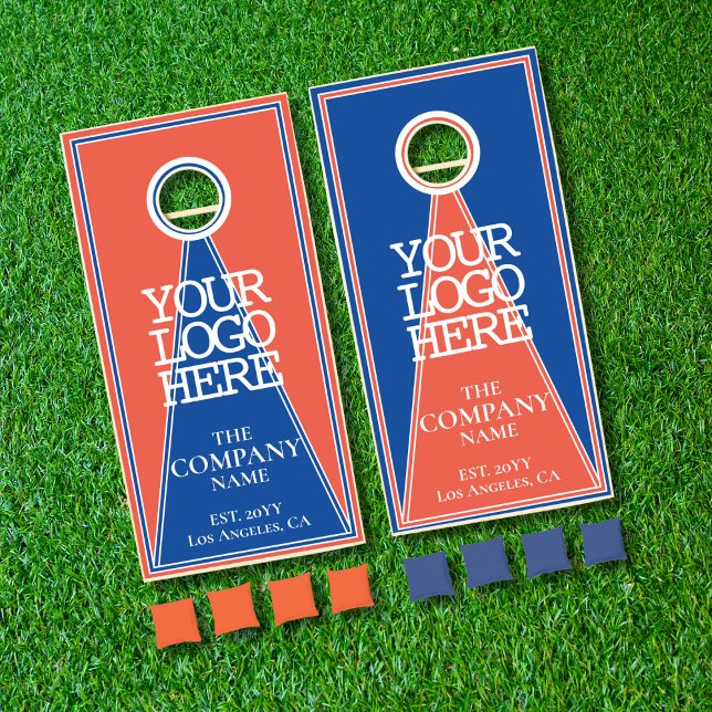 Modern Orange Blue Company Logo Cornhole Set (Creator Uploaded)