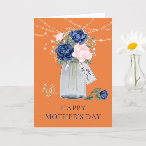 Modern Orange Blue Pink Floral Photo Mothers Day Card