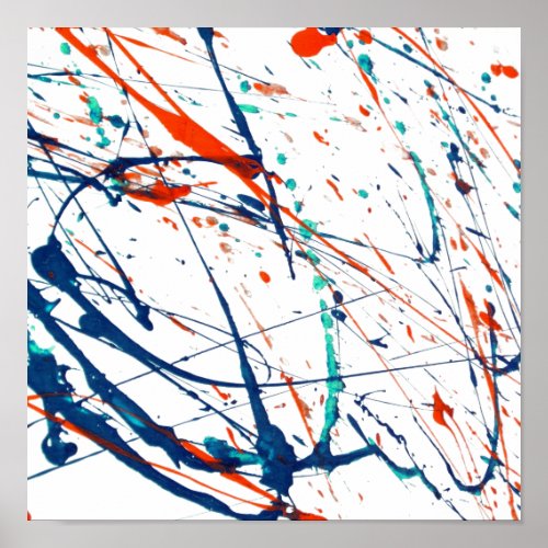 Modern orange blue teal watercolor splatters poster