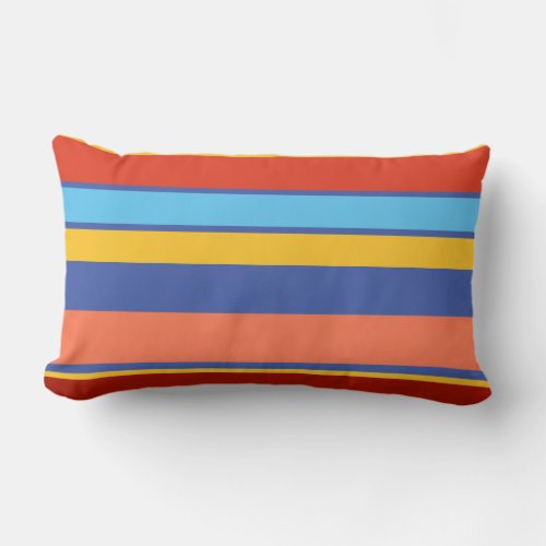 Modern Orange Blue Yellow Coral Stripes Beach Lumbar Pillow