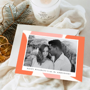 Modern Orange & Blush Abstract Shapes Photo Holiday Card