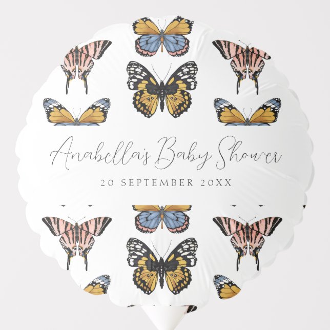 Modern Orange Boho Butterfly Girl Baby Shower Balloon (Front)