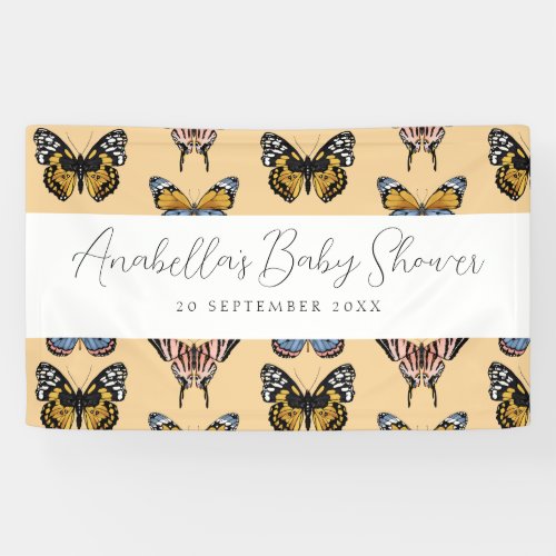 Modern Orange Boho Butterfly Girl Baby Shower Banner