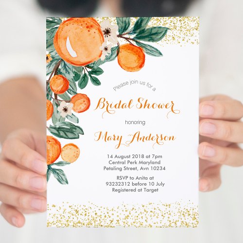 Modern Orange Bridal Shower Invitation card