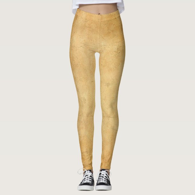 Modern Orange Brown Elegant Used Old Paper Look Leggings (Front)
