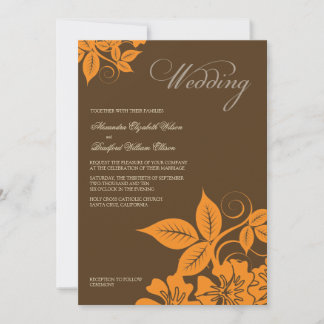 Modern Orange/Brown Floral Wedding Invitation