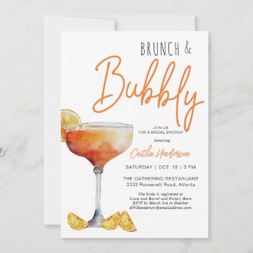 Modern Orange Brunch and Bubbly Bridal Shower  Invitation