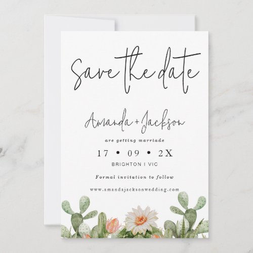 Modern Orange Cactus Wedding Save The Date Card