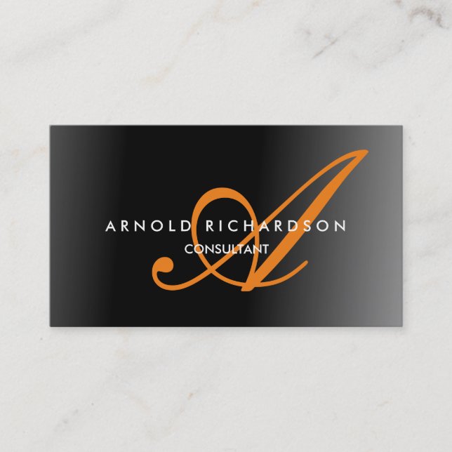 Modern Orange Calligrahy Monogram Gray Trendy Business Card (Front)