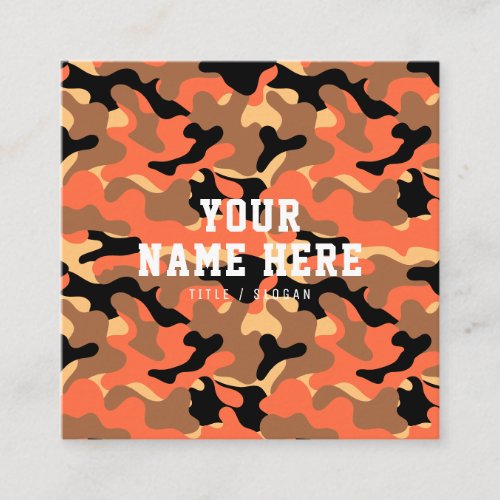 Modern orange camo trend fashion geometric pattern square business card