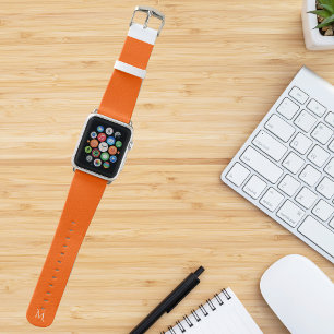 Modern Orange Checkered Pattern White Monogrammed Apple Watch Band