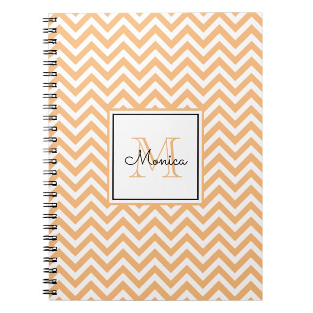 Modern Orange Chevron Pattern with Monogram Notebook (Front)