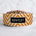 Modern Orange Chevron Personalized Pet Bowl<br><div class="desc">Add a modern vibe to your pet’s dining area with this personalized pet bowl that features a simple orange and white chevron pattern with a customizable pet name. Whether you’re shopping for your own beloved pet or for friends, family, new pet owners, or dog and cat lovers, this personalized pet...</div>