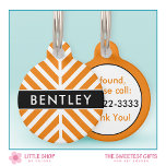 Modern Orange Chevron Personalized Pet ID Tag<br><div class="desc">Dress your dog or cat in style with this personalized pet ID tag that features a modern orange and white chevron pattern with personalized text. Modify the name on the front and phone number on the back to create a one-of-a-kind gift for friends, family, or any dog or cat enthusiast....</div>