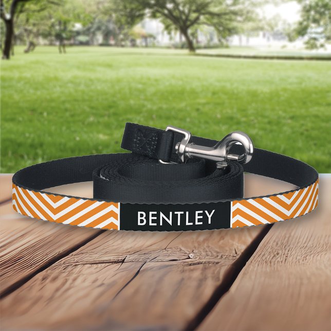Modern Orange Chevron Personalized Pet Leash (Creator Uploaded)