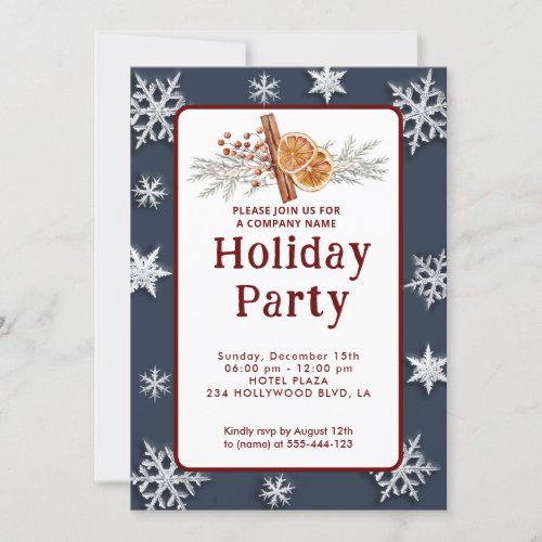 Modern orange cinnamon snowflakes  holiday party invitation