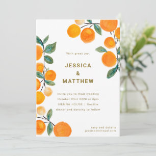 Modern Orange Citrus Fruit Simple Wedding Invitation
