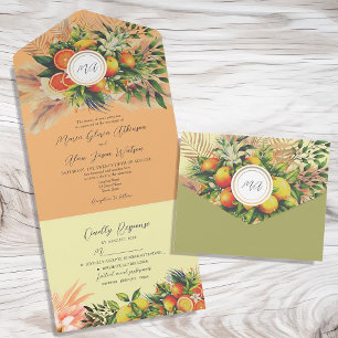 Modern Orange Citrus Fruit Wedding All In One Invitation