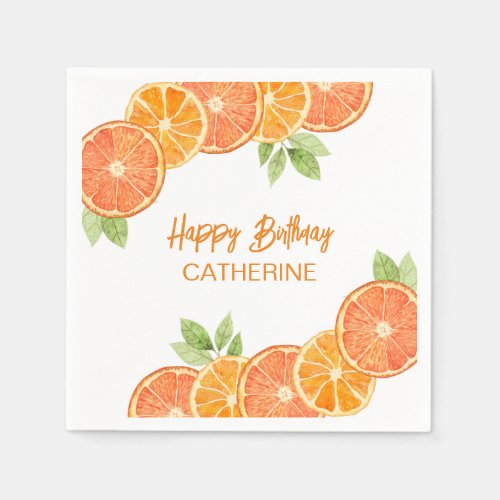 Modern Orange Citrus Slice Summer Birthday Napkins