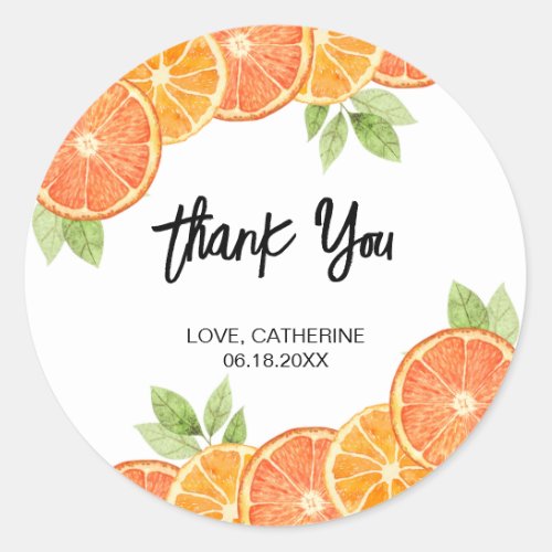 Modern Orange Citrus Slice Summer Thank You Classic Round Sticker