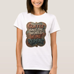 Modern Orange COFFEE SAVE THE WORLD WINE REPEAT T-Shirt
