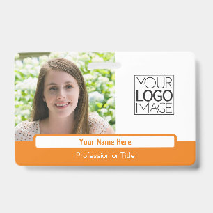 Modern Orange Color Block Professional Photo Name Badge