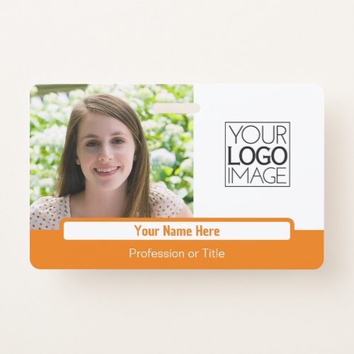 Modern Orange Color Block Professional Photo Name Badge