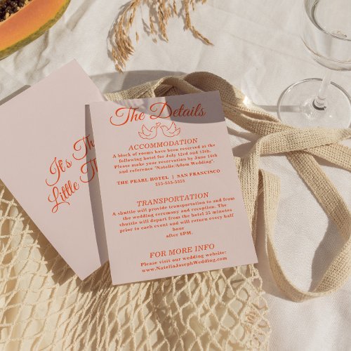 Modern Orange colorful Funky Retro Wedding Details Enclosure Card
