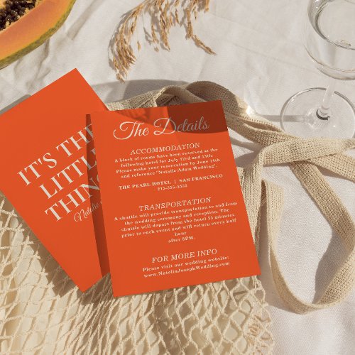 Modern Orange colorful Funky Retro Wedding Details Enclosure Card