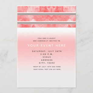 Modern Orange Coral Watercolor Stripe Chic Elegant Invitation