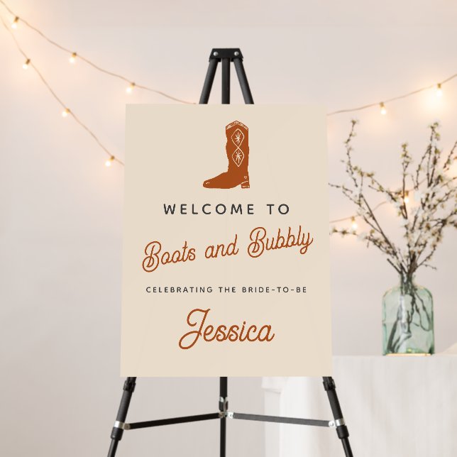 Modern Orange Cowgirl Boots Bubbly Bridal Shower Foam Board (In Situ (Stand))