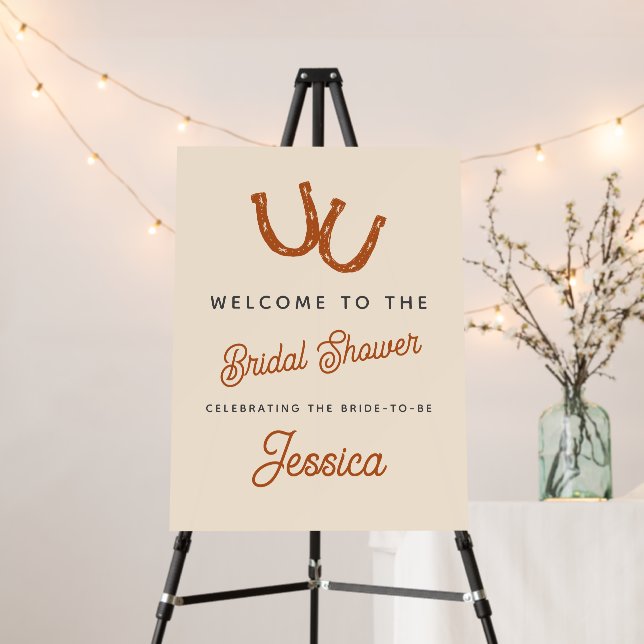 Modern Orange Cowgirl Horseshoe Bridal Shower Foam Board (In Situ (Stand))