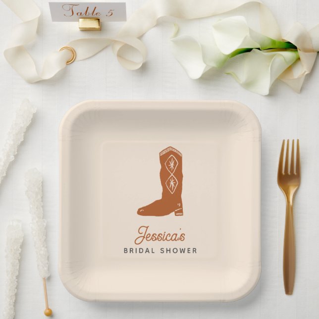 Modern Orange Cowgirl Last Rodeo Bridal Shower Paper Plates (Wedding)