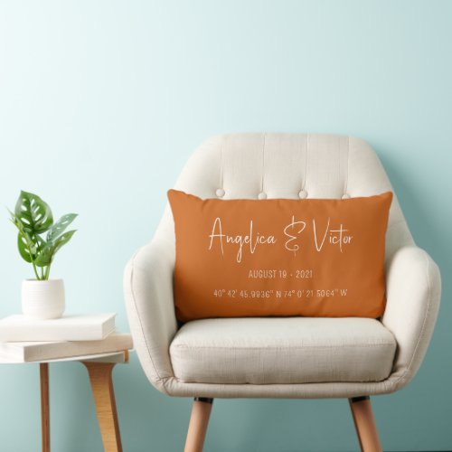 Modern Orange Custom Coordinates Wedding Keepsake Lumbar Pillow