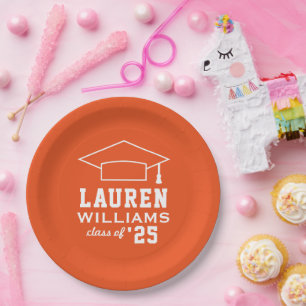Modern Orange Custom Graduation Party Paper Plates