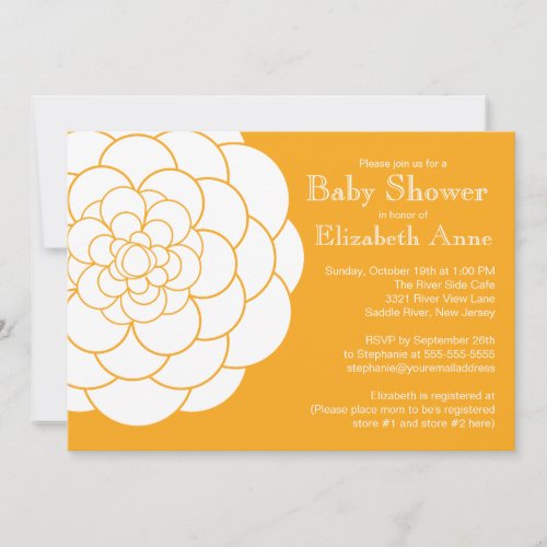 Modern Orange Dahlia Bloom Floral Baby Shower Invite