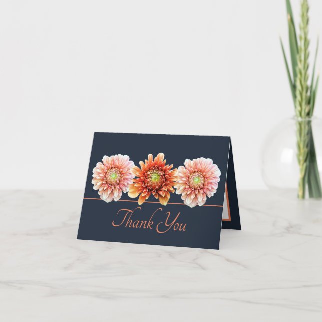 Modern Orange Dahlia Botanical Chic Thank You Card (Front)