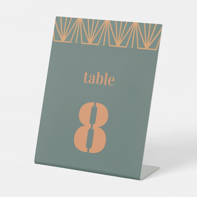 Modern Orange Design Wedding Table Number Pedestal Sign (Front)