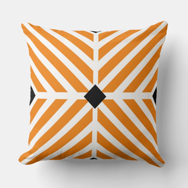 Modern Orange Diagonal Stripes Throw Pillow (Front)