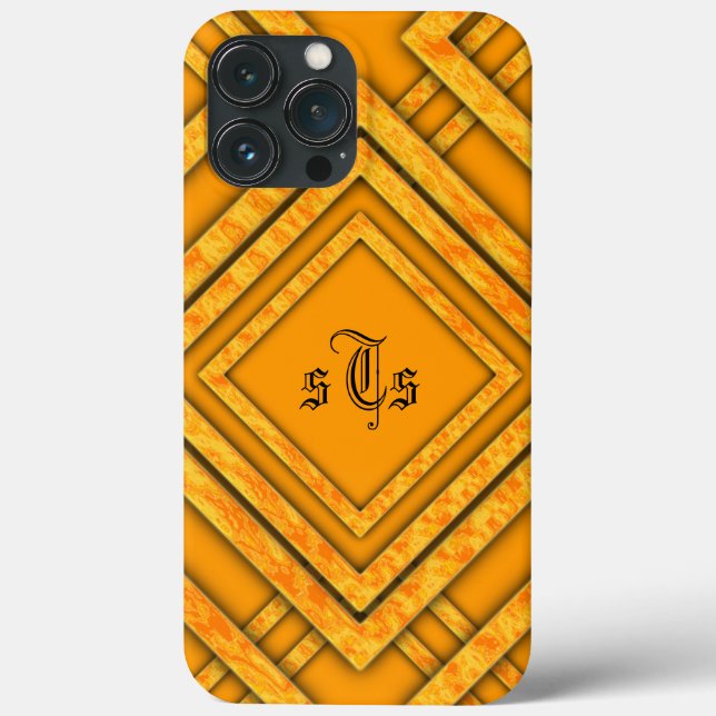 Modern Orange Diamonds Monogram Case-Mate iPhone Case (Back)