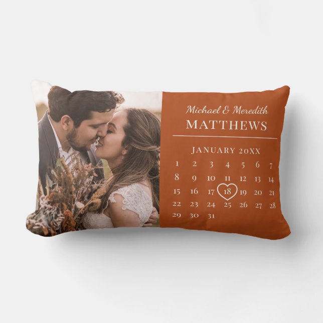 Modern Orange Fall Wedding Anniversary Calendar  Lumbar Pillow (Front)