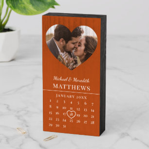 Modern Orange Fall Wedding Anniversary Calendar  Wooden Box Sign