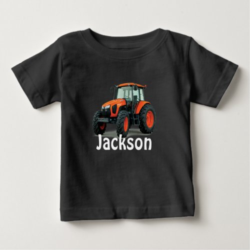 Modern Orange Farm Tractor Baby T_Shirt