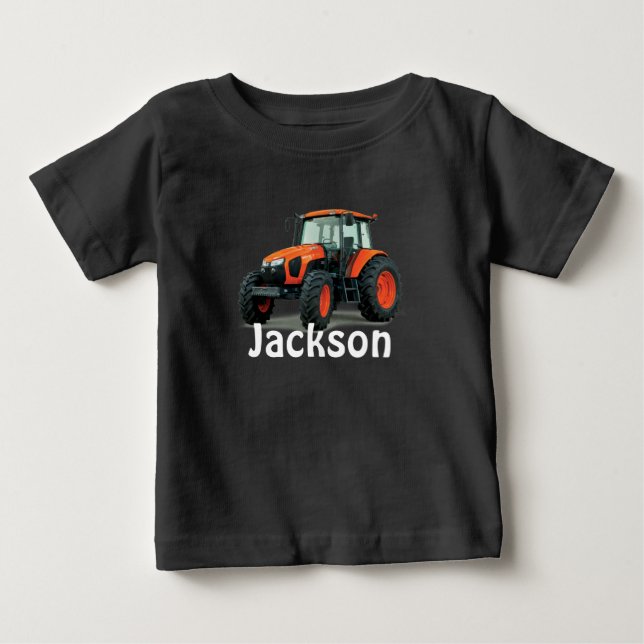Modern Orange Farm Tractor Baby T-Shirt (Front)