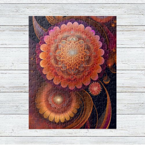 Modern Orange Floral Artwork Jigsaw Puzzle