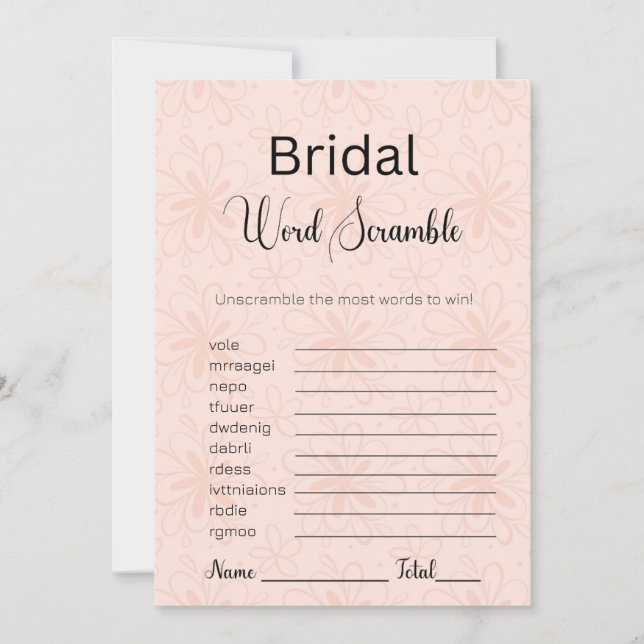 Modern Orange Floral Bridal Word Scramble Game Invitation (Front)