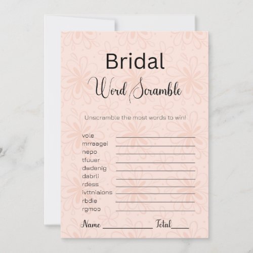 Modern Orange Floral Bridal Word Scramble Game Invitation