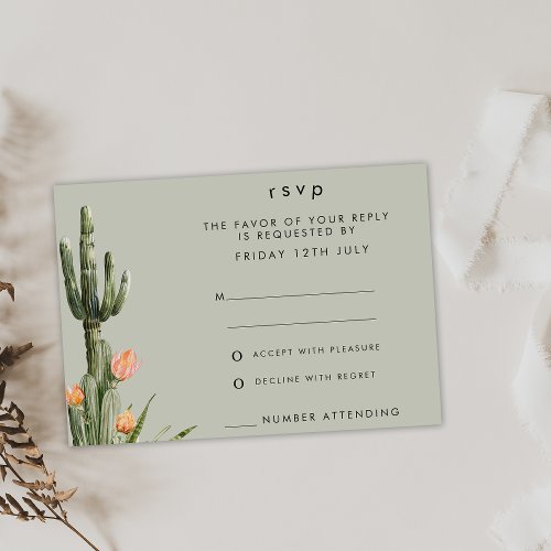 Modern Orange Floral Cactus Wedding RSVP Card