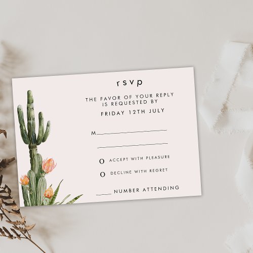 Modern Orange Floral Cactus Wedding RSVP Card 