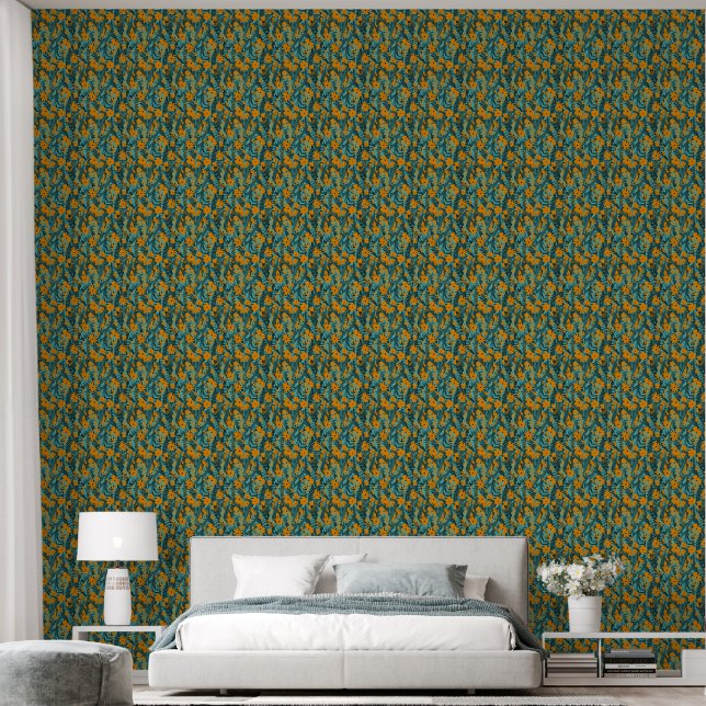 Modern, orange, floral, funky wallpaper  (Bedroom)
